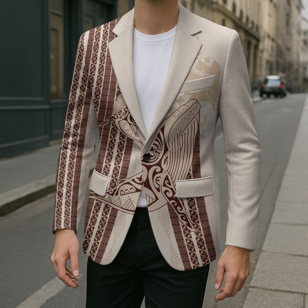 Swimming With Humpback Whales Season Tonga Blazer Tongan Tofuaa Ngatu Pattern Brown
