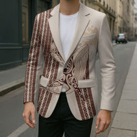 Swimming With Humpback Whales Season Tonga Blazer Tongan Tofuaa Ngatu Pattern Brown