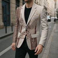 Swimming With Humpback Whales Season Tonga Blazer Tongan Tofuaa Ngatu Pattern Brown