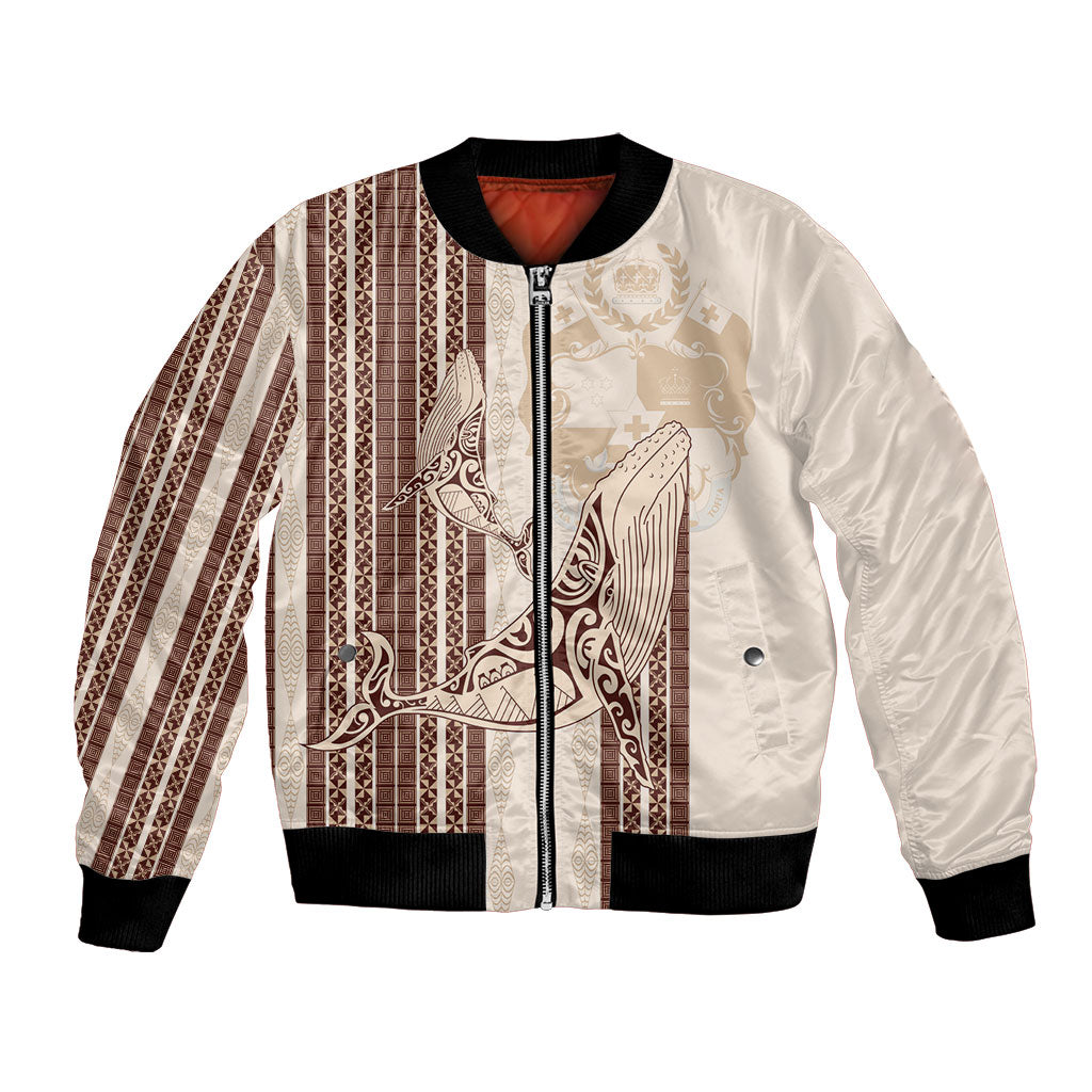 Swimming With Humpback Whales Season Tonga Bomber Jacket Tongan Tofuaa Ngatu Pattern Brown