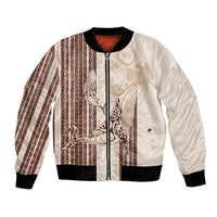 Swimming With Humpback Whales Season Tonga Bomber Jacket Tongan Tofuaa Ngatu Pattern Brown