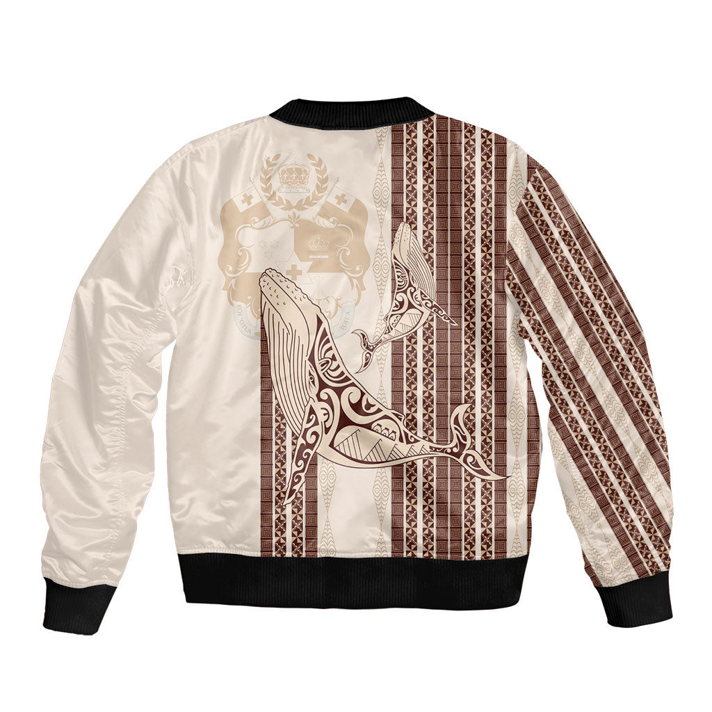 Swimming With Humpback Whales Season Tonga Bomber Jacket Tongan Tofuaa Ngatu Pattern Brown