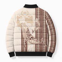 Swimming With Humpback Whales Season Tonga Bomber Puffer Jacket Tongan Tofuaa Ngatu Pattern Brown