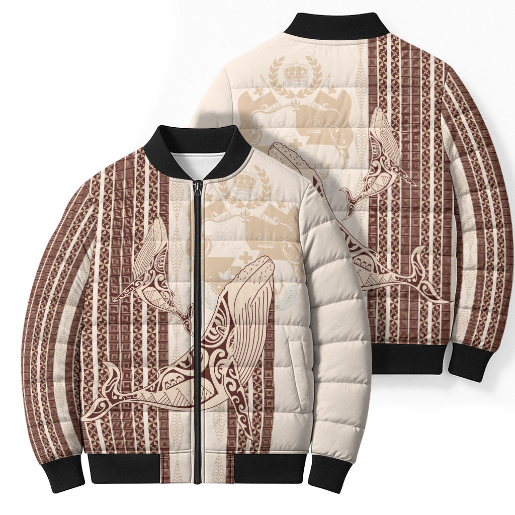 Swimming With Humpback Whales Season Tonga Bomber Puffer Jacket Tongan Tofuaa Ngatu Pattern Brown