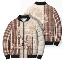 Swimming With Humpback Whales Season Tonga Bomber Puffer Jacket Tongan Tofuaa Ngatu Pattern Brown
