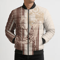 Swimming With Humpback Whales Season Tonga Bomber Puffer Jacket Tongan Tofuaa Ngatu Pattern Brown