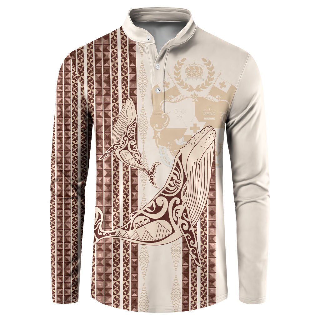 Swimming With Humpback Whales Season Tonga Button Sweatshirt Tongan Tofuaa Ngatu Pattern Brown