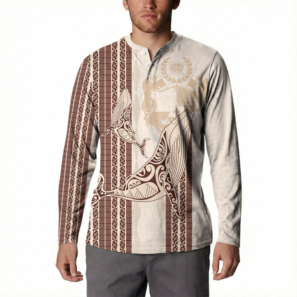 Swimming With Humpback Whales Season Tonga Button Sweatshirt Tongan Tofuaa Ngatu Pattern Brown