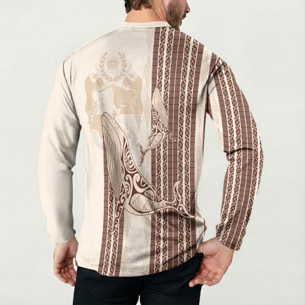 Swimming With Humpback Whales Season Tonga Button Sweatshirt Tongan Tofuaa Ngatu Pattern Brown