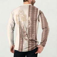Swimming With Humpback Whales Season Tonga Button Sweatshirt Tongan Tofuaa Ngatu Pattern Brown