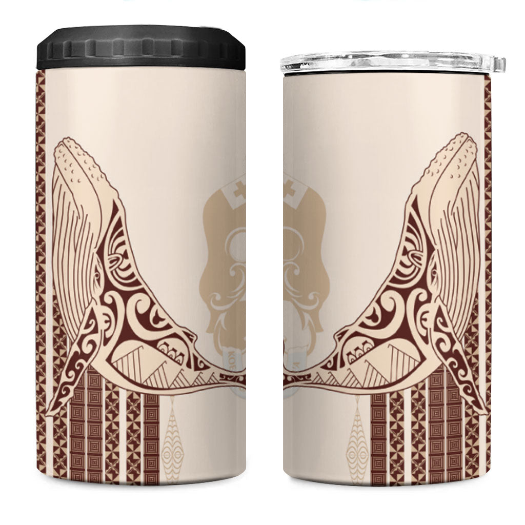 Swimming With Humpback Whales Season Tonga 4 in 1 Can Cooler Tumbler Tongan Tofuaa Ngatu Pattern Brown