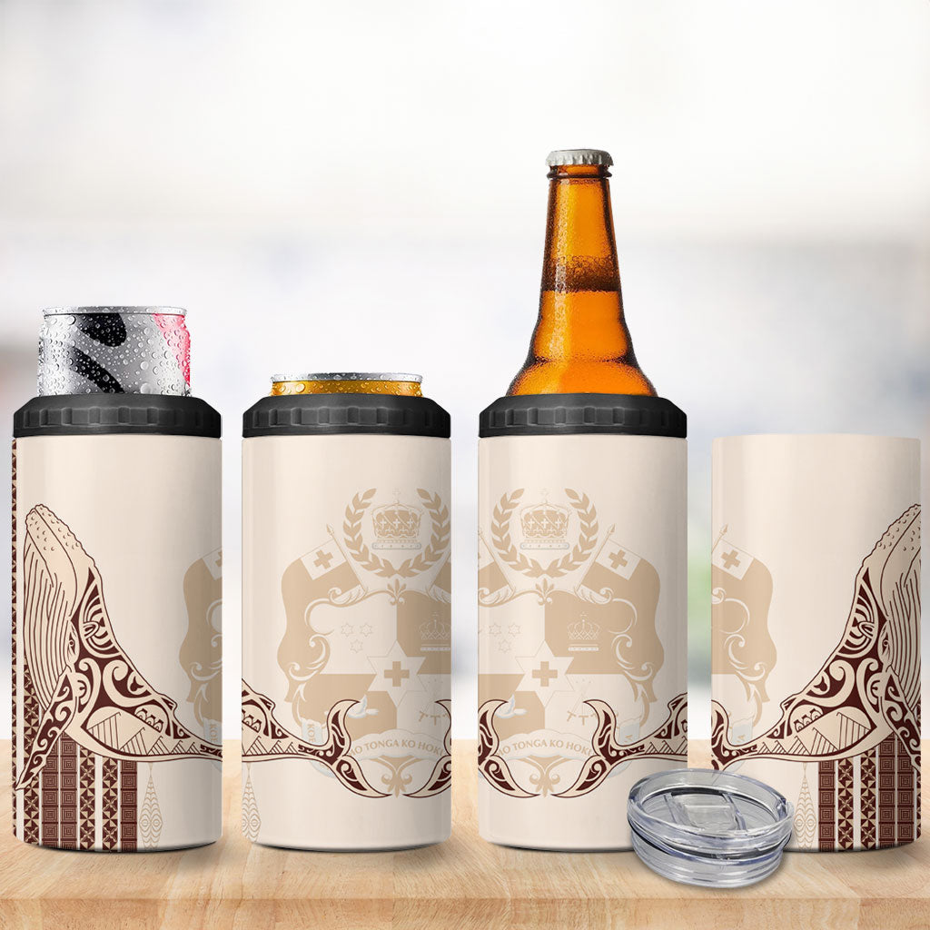 Swimming With Humpback Whales Season Tonga 4 in 1 Can Cooler Tumbler Tongan Tofuaa Ngatu Pattern Brown