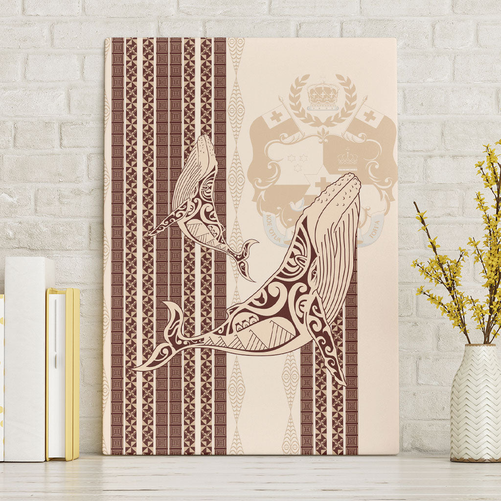 Swimming With Humpback Whales Season Tonga Canvas Wall Art Tongan Tofuaa Ngatu Pattern Brown