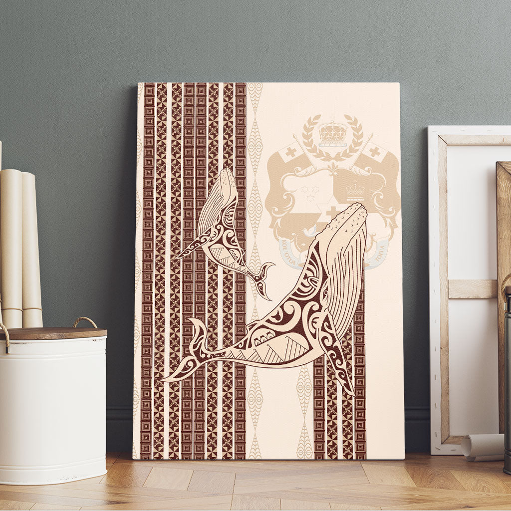 Swimming With Humpback Whales Season Tonga Canvas Wall Art Tongan Tofuaa Ngatu Pattern Brown