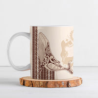 Swimming With Humpback Whales Season Tonga Ceramic Mug Tongan Tofuaa Ngatu Pattern Brown