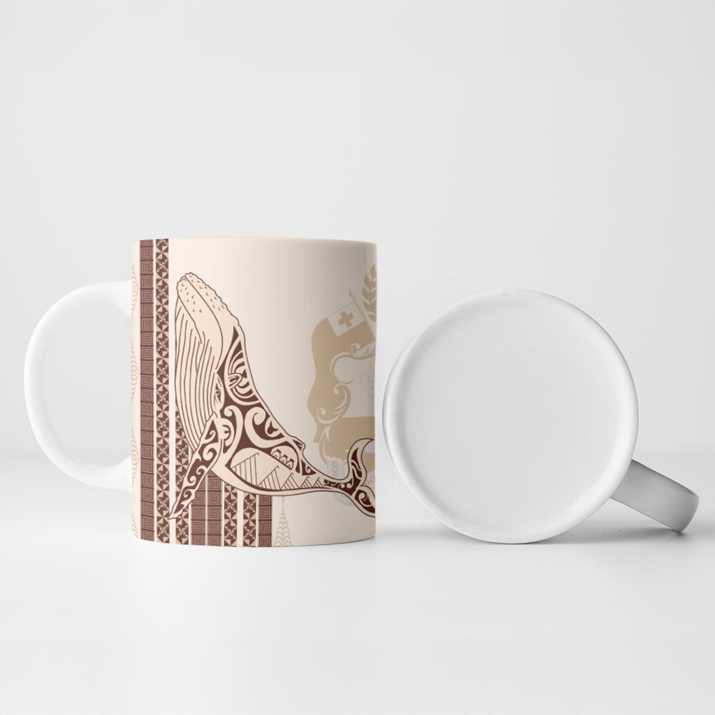 Swimming With Humpback Whales Season Tonga Ceramic Mug Tongan Tofuaa Ngatu Pattern Brown