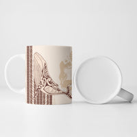 Swimming With Humpback Whales Season Tonga Ceramic Mug Tongan Tofuaa Ngatu Pattern Brown