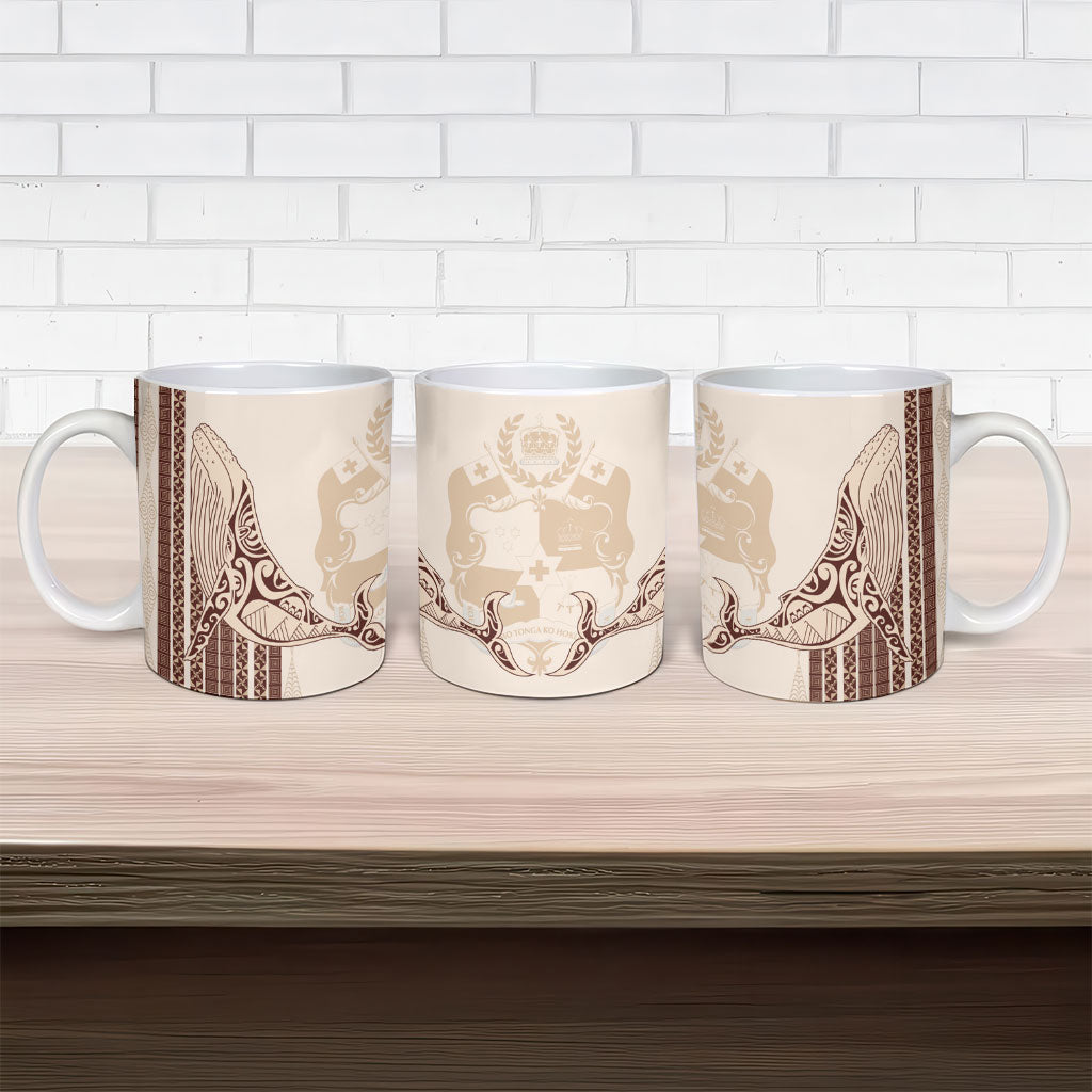 Swimming With Humpback Whales Season Tonga Ceramic Mug Tongan Tofuaa Ngatu Pattern Brown