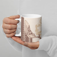 Swimming With Humpback Whales Season Tonga Ceramic Mug Tongan Tofuaa Ngatu Pattern Brown