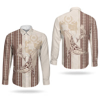 Swimming With Humpback Whales Season Tonga Couples Matching Long Sleeve Bodycon Dress and Long Sleeve Button Shirt Tongan Tofuaa Ngatu Pattern Brown