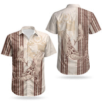 Swimming With Humpback Whales Season Tonga Couples Matching Puletasi and Hawaiian Shirt Tongan Tofuaa Ngatu Pattern Brown