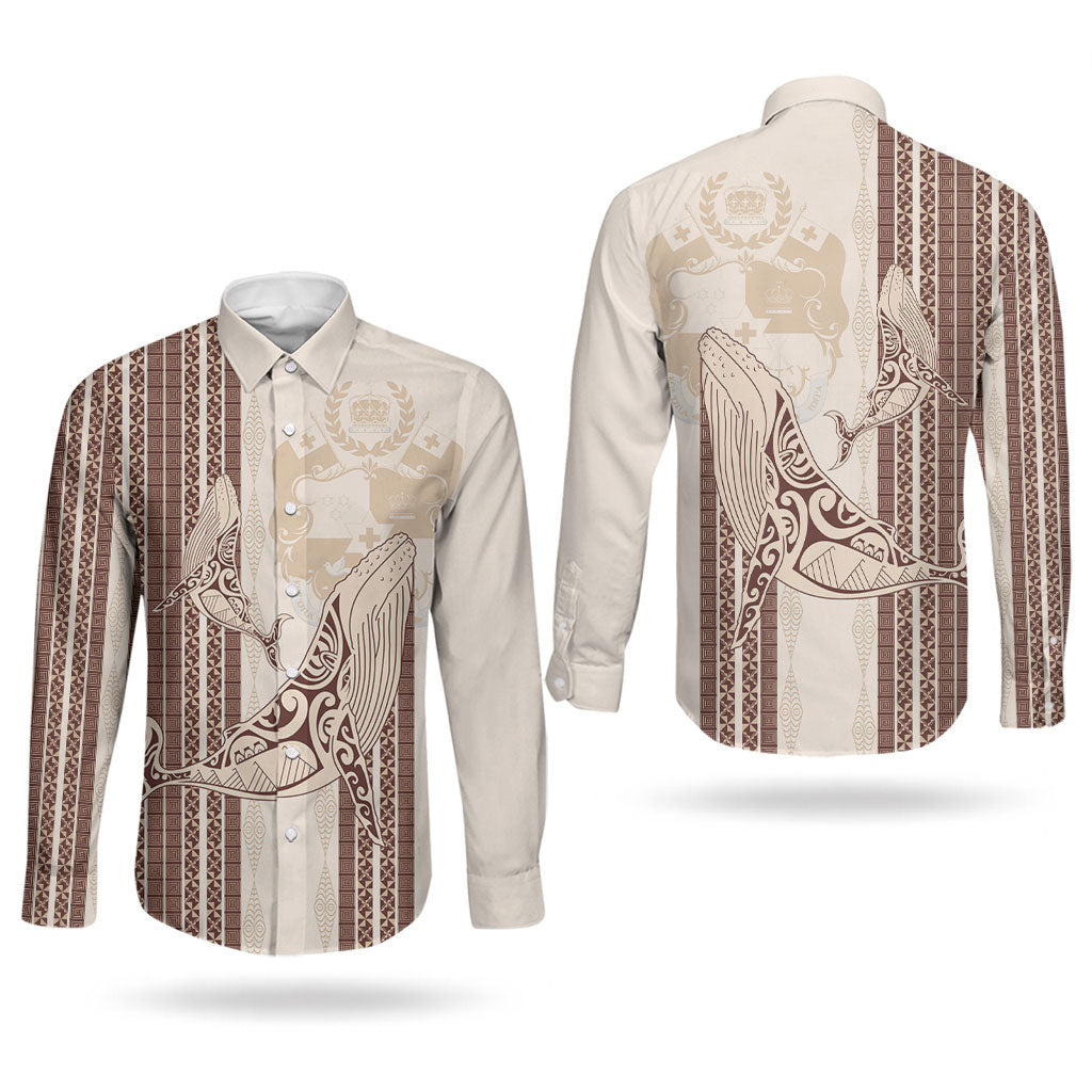 Swimming With Humpback Whales Season Tonga Couples Matching Short Sleeve Bodycon Dress and Long Sleeve Button Shirt Tongan Tofuaa Ngatu Pattern Brown