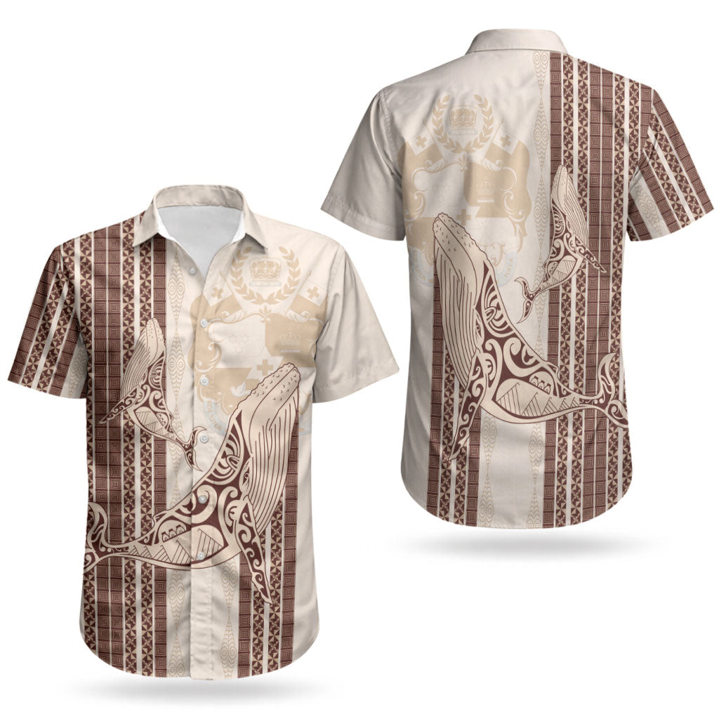 Swimming With Humpback Whales Season Tonga Couples Matching Summer Maxi Dress and Hawaiian Shirt Tongan Tofuaa Ngatu Pattern Brown