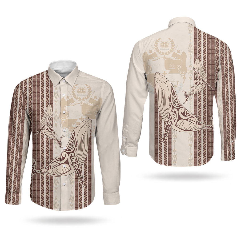 Swimming With Humpback Whales Season Tonga Couples Matching Summer Maxi Dress and Long Sleeve Button Shirt Tongan Tofuaa Ngatu Pattern Brown