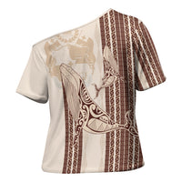 Swimming With Humpback Whales Season Tonga Cross Shoulder Shirt Tongan Tofuaa Ngatu Pattern Brown