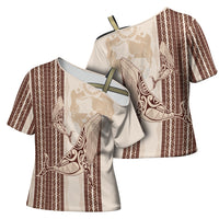 Swimming With Humpback Whales Season Tonga Cross Shoulder Shirt Tongan Tofuaa Ngatu Pattern Brown