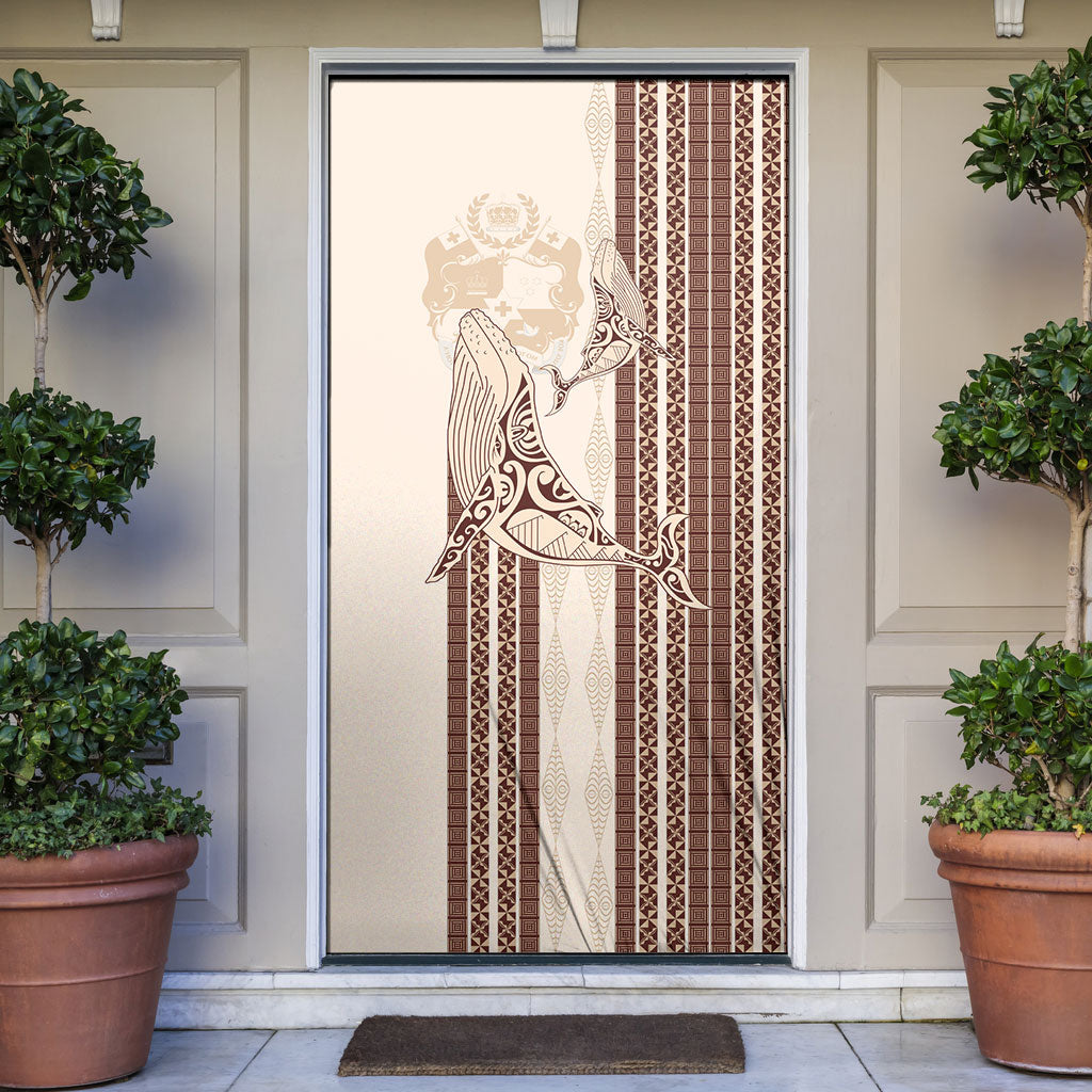 Swimming With Humpback Whales Season Tonga Door Cover Tongan Tofuaa Ngatu Pattern Brown