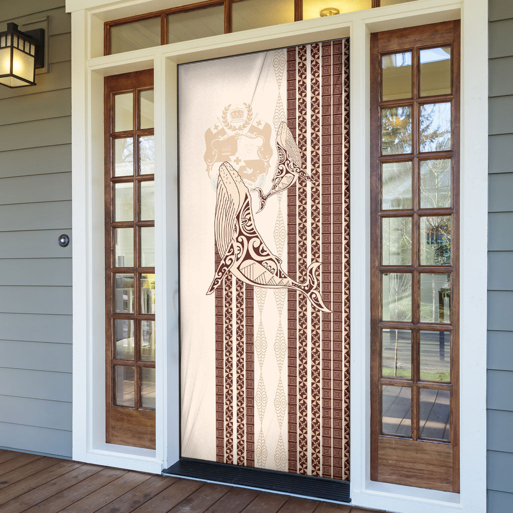Swimming With Humpback Whales Season Tonga Door Cover Tongan Tofuaa Ngatu Pattern Brown