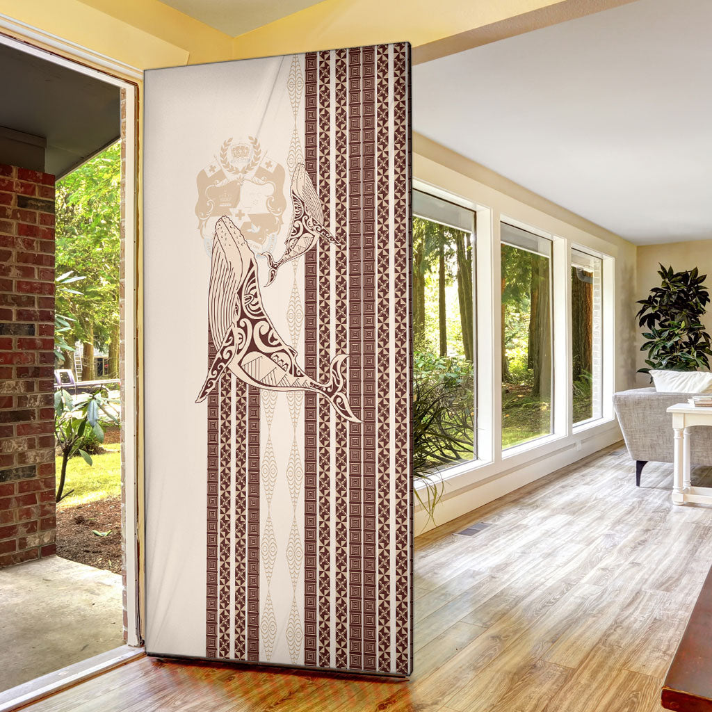 Swimming With Humpback Whales Season Tonga Door Cover Tongan Tofuaa Ngatu Pattern Brown