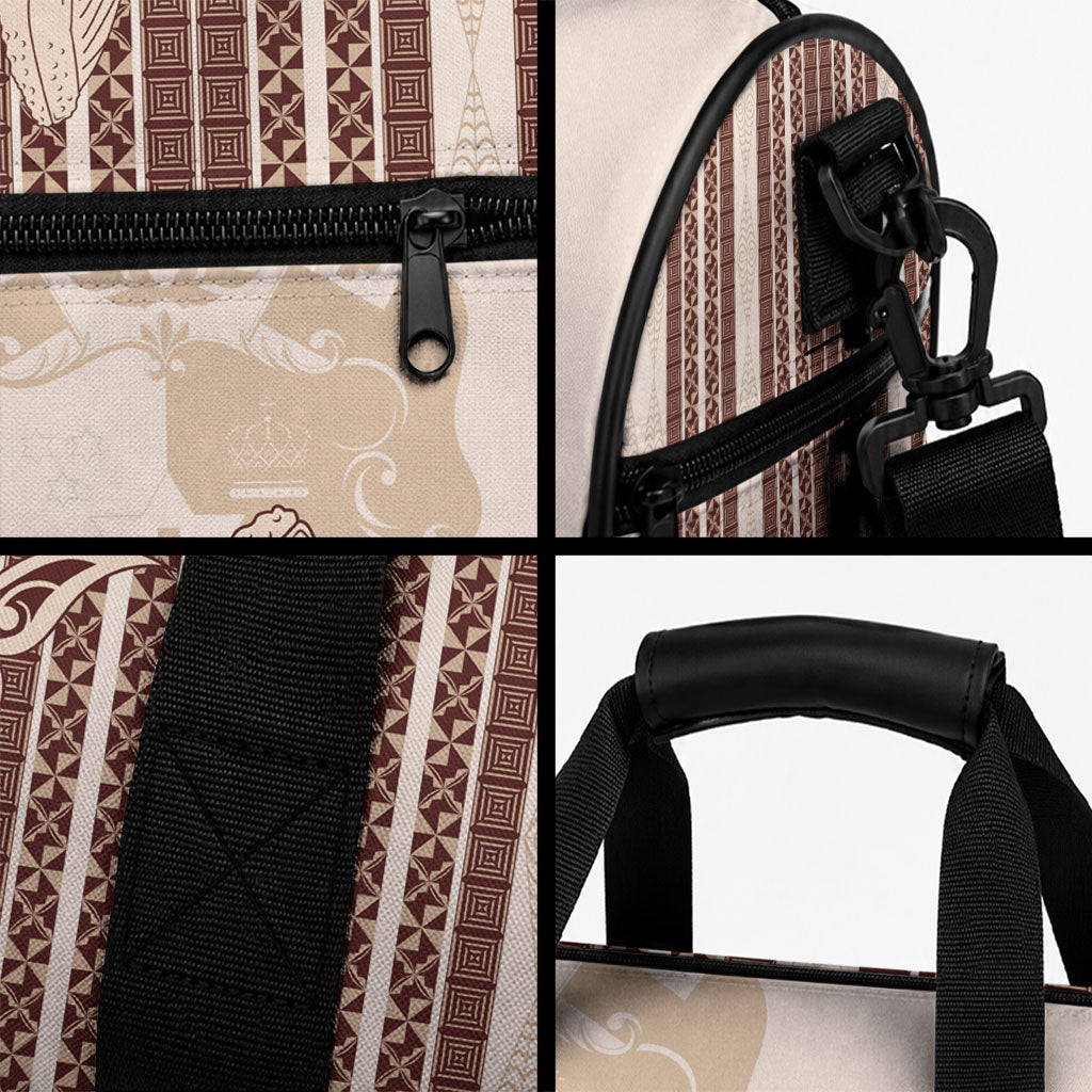 Swimming With Humpback Whales Season Tonga Duffle Bag Tongan Tofuaa Ngatu Pattern Brown