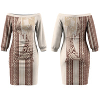 Swimming With Humpback Whales Season Tonga Family Matching Off The Shoulder Long Sleeve Dress and Hawaiian Shirt Tongan Tofuaa Ngatu Pattern Brown