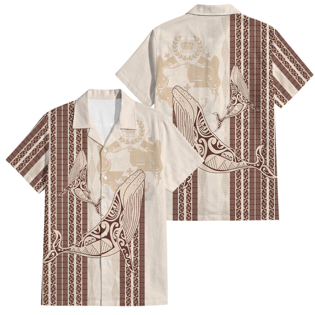 Swimming With Humpback Whales Season Tonga Family Matching Off The Shoulder Long Sleeve Dress and Hawaiian Shirt Tongan Tofuaa Ngatu Pattern Brown