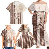 Swimming With Humpback Whales Season Tonga Family Matching Off Shoulder Maxi Dress and Hawaiian Shirt Tongan Tofuaa Ngatu Pattern Brown