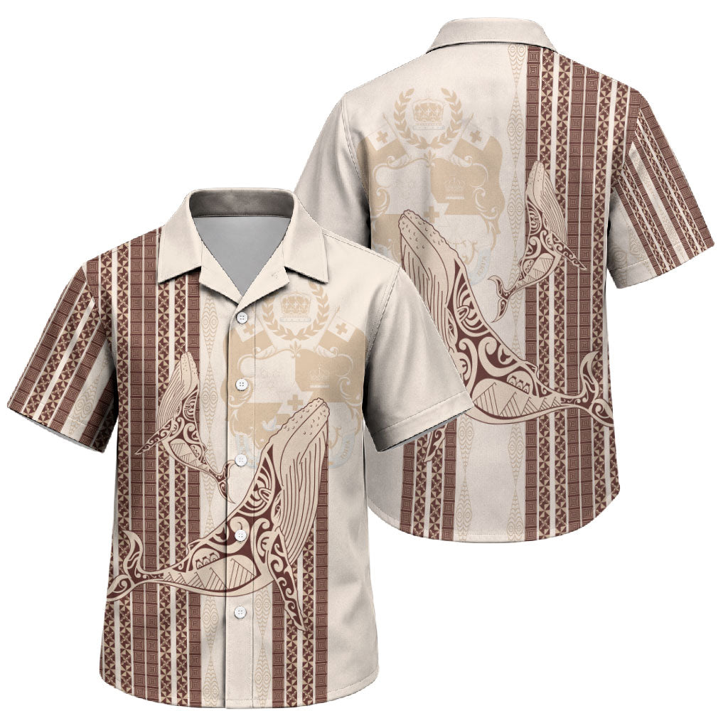 Swimming With Humpback Whales Season Tonga Family Matching Off Shoulder Maxi Dress and Hawaiian Shirt Tongan Tofuaa Ngatu Pattern Brown
