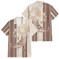 Swimming With Humpback Whales Season Tonga Family Matching Off Shoulder Short Dress and Hawaiian Shirt Tongan Tofuaa Ngatu Pattern Brown