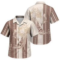 Swimming With Humpback Whales Season Tonga Family Matching Off Shoulder Short Dress and Hawaiian Shirt Tongan Tofuaa Ngatu Pattern Brown