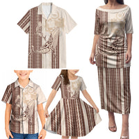 Swimming With Humpback Whales Season Tonga Family Matching Puletasi and Hawaiian Shirt Tongan Tofuaa Ngatu Pattern Brown