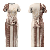 Swimming With Humpback Whales Season Tonga Family Matching Short Sleeve Bodycon Dress and Hawaiian Shirt Tongan Tofuaa Ngatu Pattern Brown