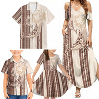 Swimming With Humpback Whales Season Tonga Family Matching Summer Maxi Dress and Hawaiian Shirt Tongan Tofuaa Ngatu Pattern Brown