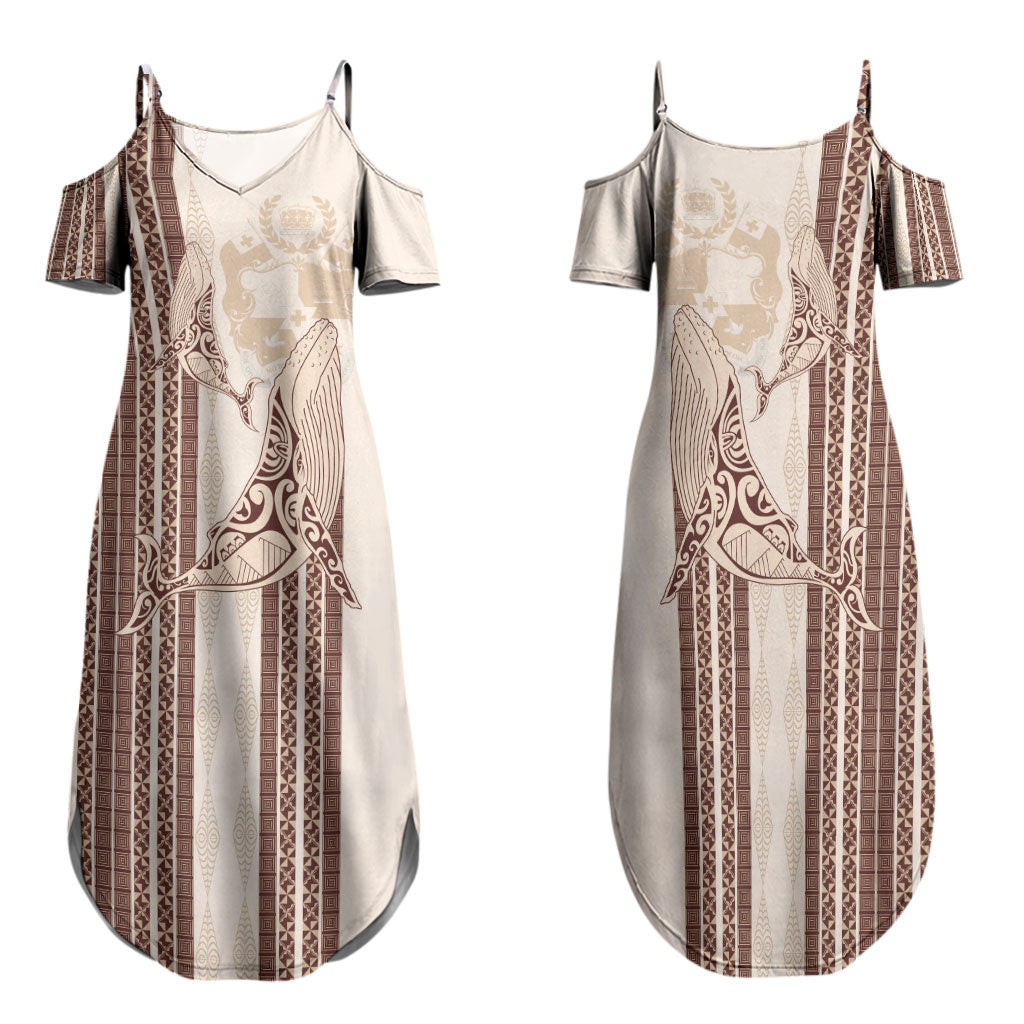 Swimming With Humpback Whales Season Tonga Family Matching Summer Maxi Dress and Hawaiian Shirt Tongan Tofuaa Ngatu Pattern Brown