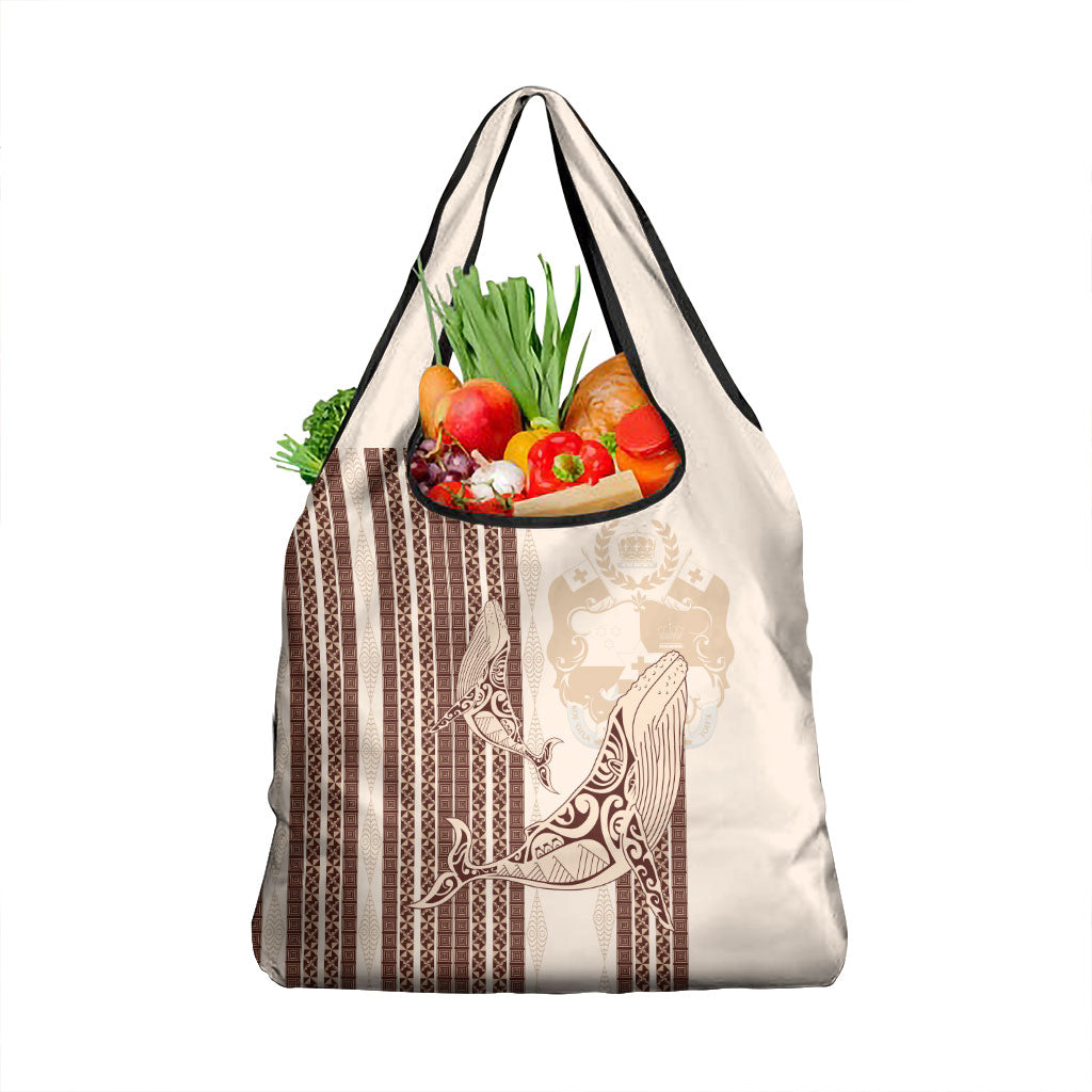 Swimming With Humpback Whales Season Tonga Grocery Bag Tongan Tofuaa Ngatu Pattern Brown