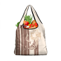 Swimming With Humpback Whales Season Tonga Grocery Bag Tongan Tofuaa Ngatu Pattern Brown
