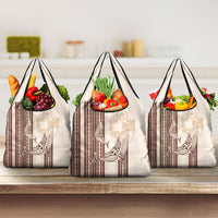 Swimming With Humpback Whales Season Tonga Grocery Bag Tongan Tofuaa Ngatu Pattern Brown