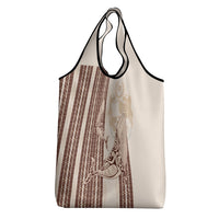 Swimming With Humpback Whales Season Tonga Grocery Bag Tongan Tofuaa Ngatu Pattern Brown