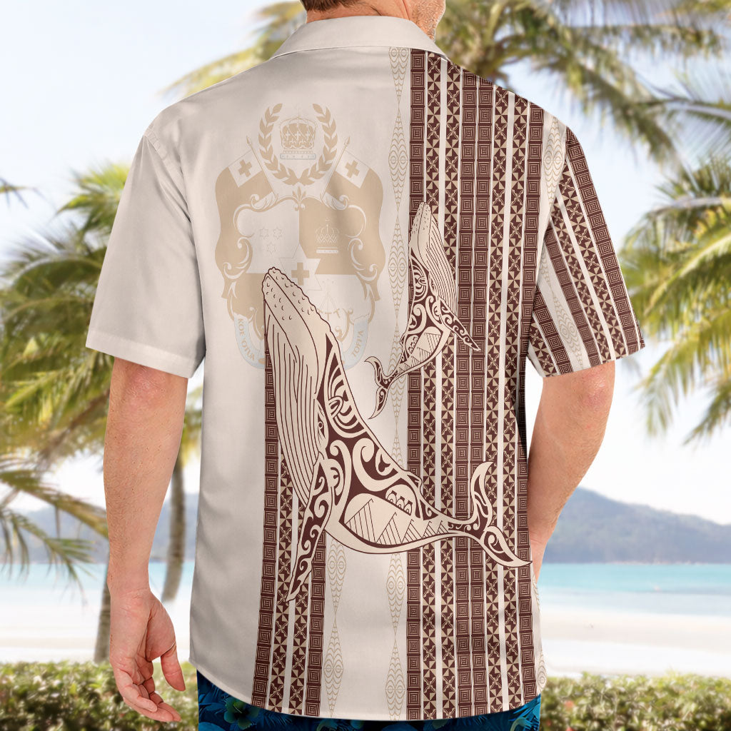 Swimming With Humpback Whales Season Tonga Hawaiian Shirt Tongan Tofuaa Ngatu Pattern Brown