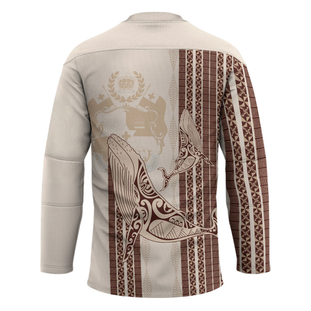 Swimming With Humpback Whales Season Tonga Hockey Jersey Tongan Tofuaa Ngatu Pattern Brown